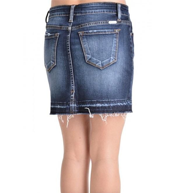 Women's Dark Wash Stretch Distressed Denim Mini Skirt - Dark Wash ...