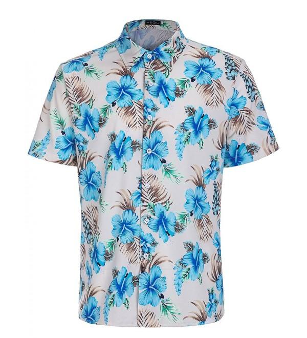 Men's Hawaiian Beach Print Button Down Short Sleeve Shirt - Blue ...