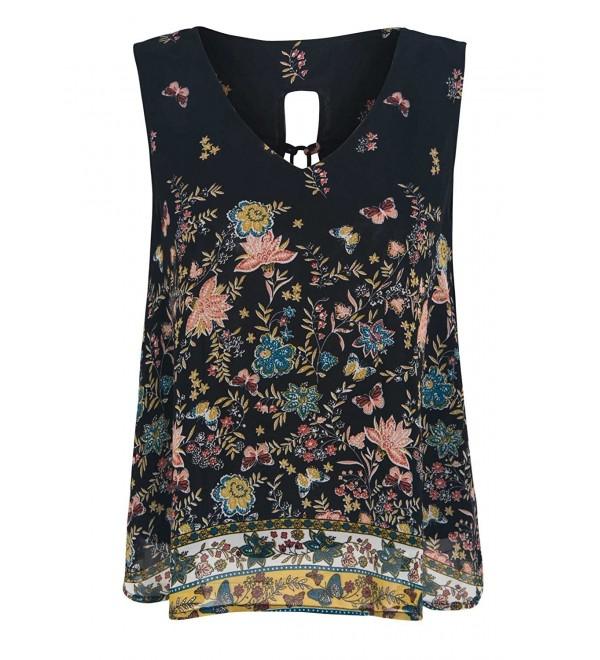 Joeoy Womens Floral Chiffon Blouse