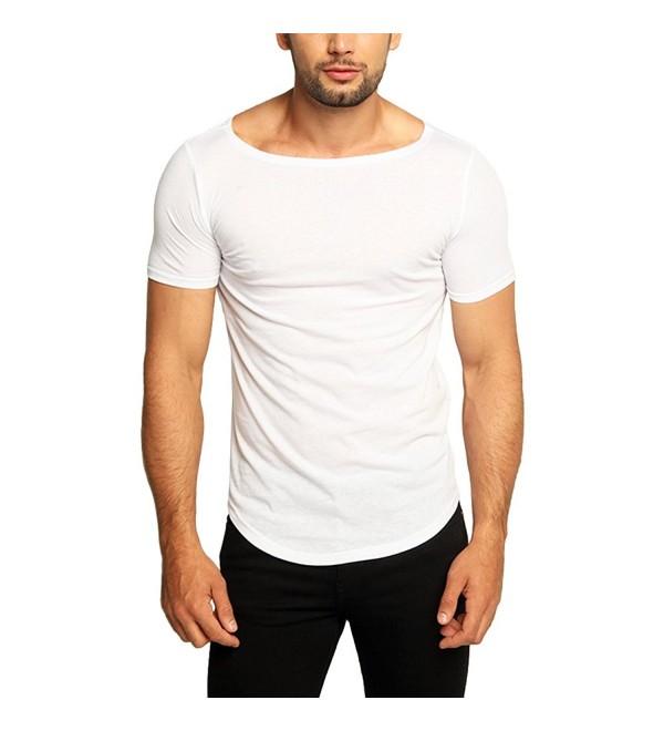 OA Men's Super Longline T-Shirt Curved Hem With Boat Neck - White ...