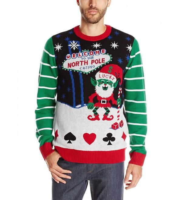 Ugly Christmas Sweater Men's Sin(Ta) City Light-Up - Black - CZ12M2DLUET