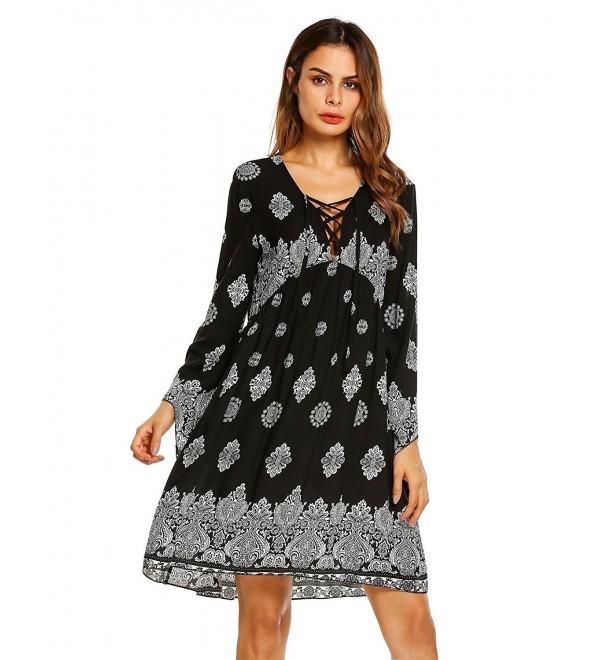 Women's Bohemian Vintage Printed Ethnic Style Loose Casual Tunic Dress ...