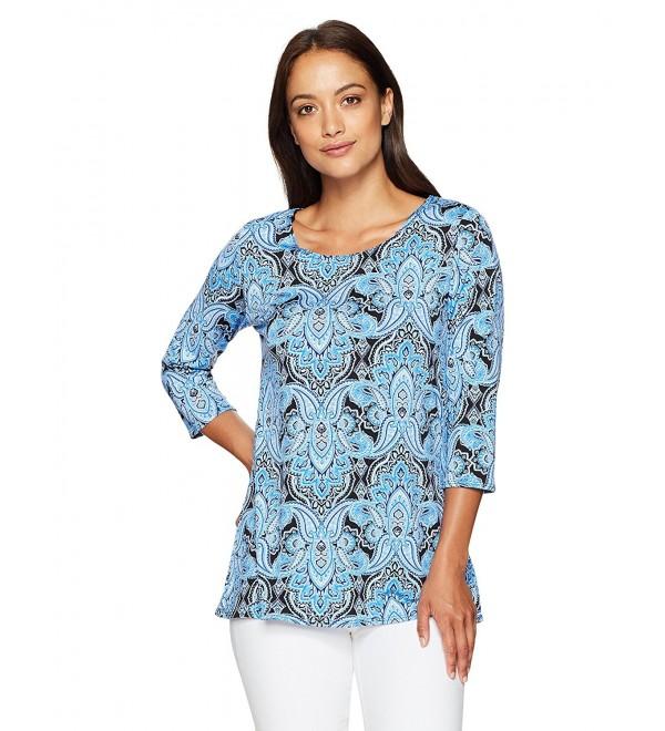 Women's Petite 3/4 Sleeve Border Print Tunic - Dark Ground Paisley ...