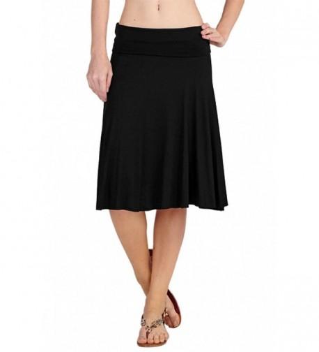 Solid Basic Fold-Over Stretch Midi Short Skirt - Made in USA - Black ...