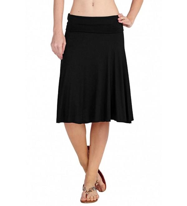 Solid Basic Fold-Over Stretch Midi Short Skirt - Made in USA - Black ...