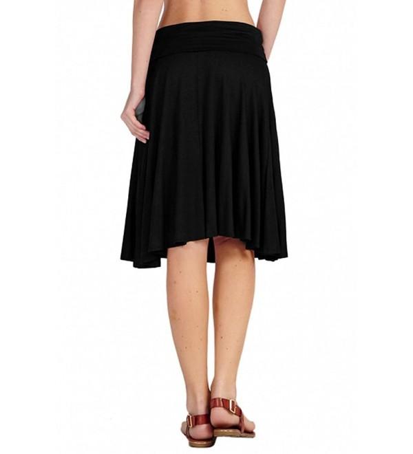 Solid Basic Fold-Over Stretch Midi Short Skirt - Made in USA - Black ...