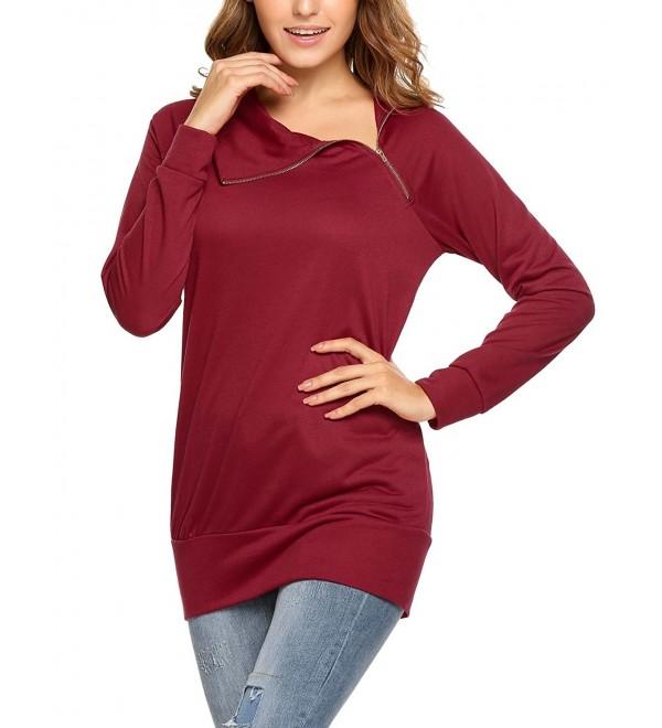 Women's Long Sleeve Zipper Cowl Neck Cotton Tunic Sweater - Red ...