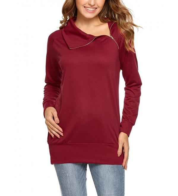 Women's Long Sleeve Zipper Cowl Neck Cotton Tunic Sweater - Red ...