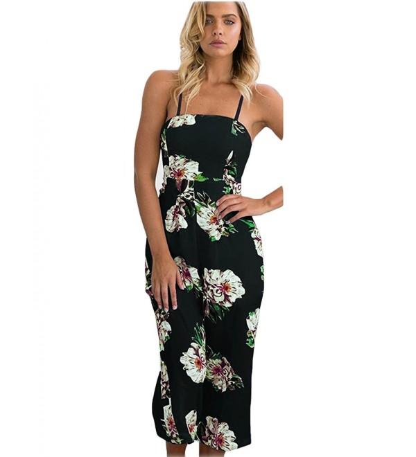 Women's Spaghetti Strap Jumpsuits Summer Floral Print Wide Leg Long ...