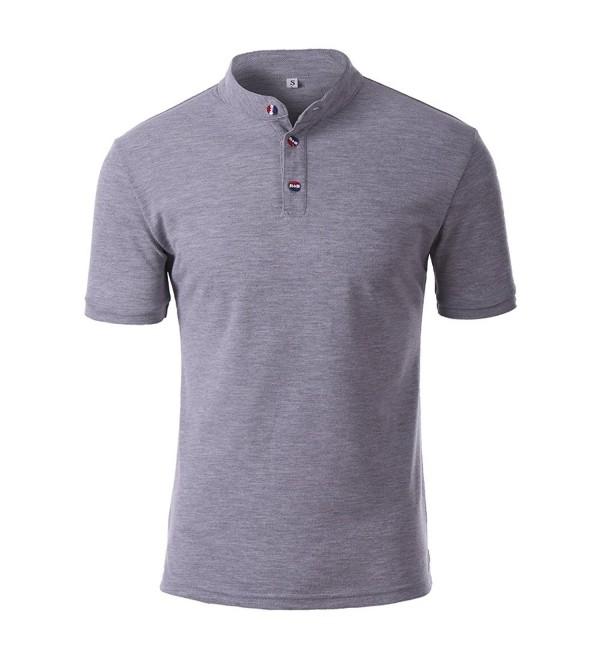 Hakjay Collar Casual Sleeve Men Grey XXL