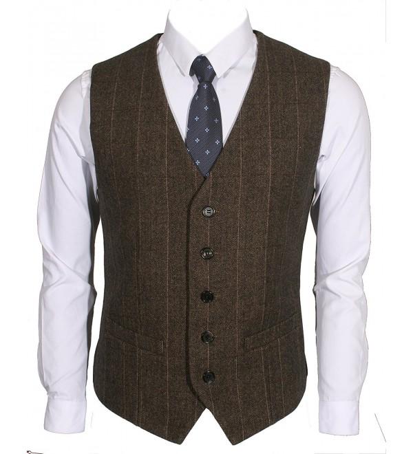 2Pockets 5Buttons Wool Herringbone Plaid Business Suit Vest - Hunter ...