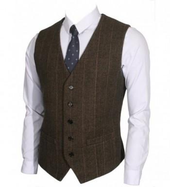 2Pockets 5Buttons Wool Herringbone Plaid Business Suit Vest - Hunter ...