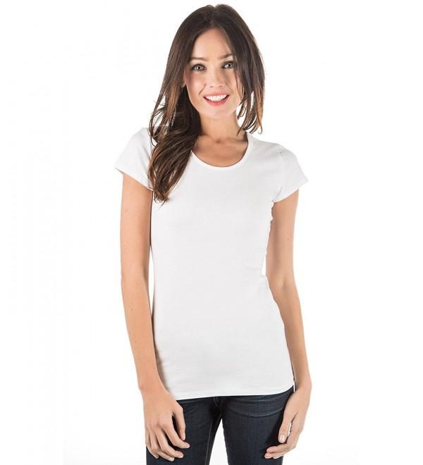 Womens Cotton Spandex Mercerized Scoopneck Short Sleeve Tee - White ...