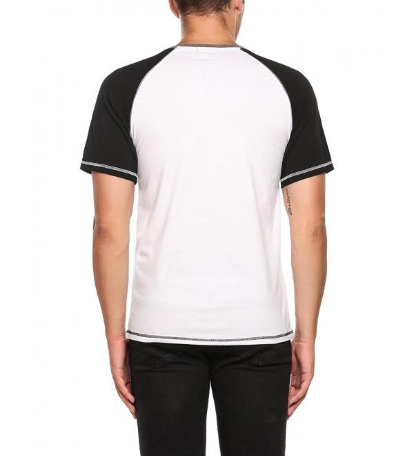 Men's Cotton Baseball Raglan Contrast Henley Jersey T- Shirts - Black ...