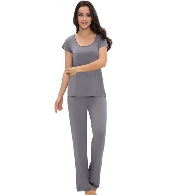 Women's Scoop Neck Short Sleeve Pajama Set with Long Pants - Grey ...