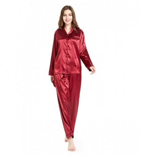 lantisan Silky Pajamas Button Down WineRed