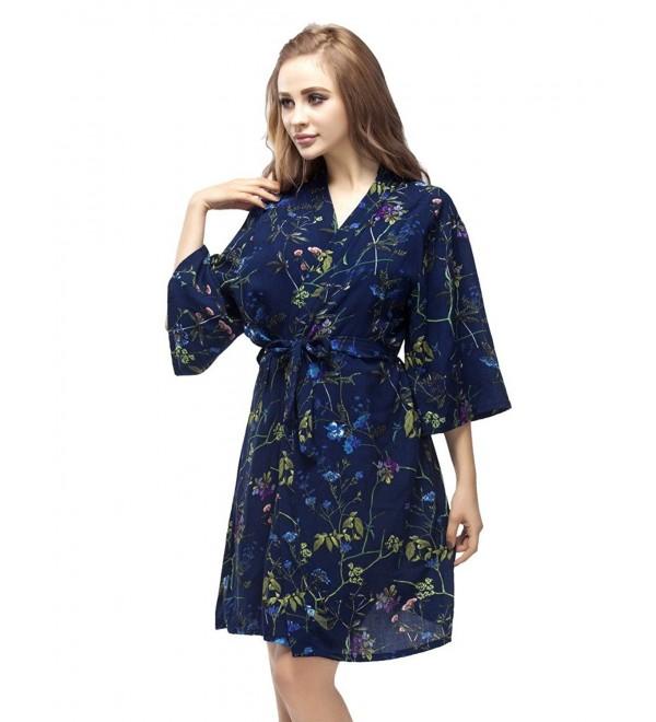 Women's Cotton Short Kimono Robe- Short Length Bridesmaid Robes - Royal ...