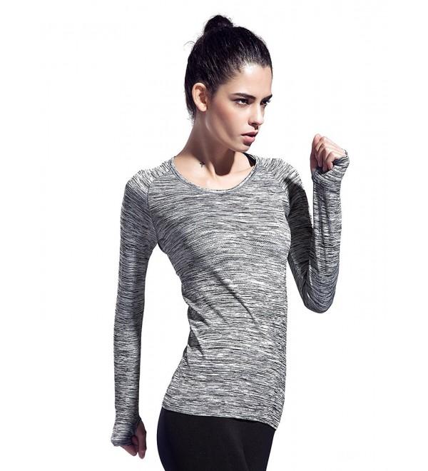 Women's Space Dye Long Sleeve Quick Dry Crew Neck Running Shirt for ...