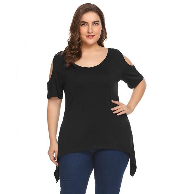 Women's Plus Size Cold-Shoulder Tops Short Sleeve V-Neck Casual T ...