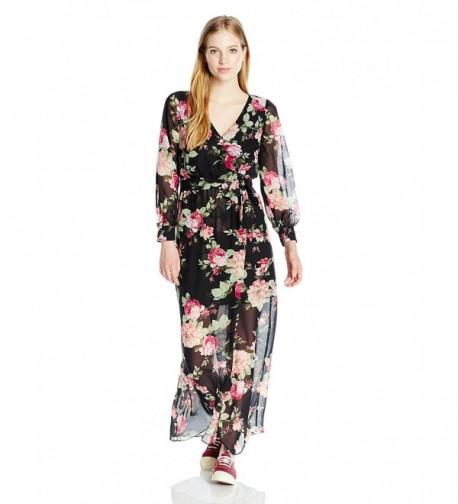 A. Byer Junior's Long Cuffed Sleeve Surplice Bodice Printed Maxi Dress ...