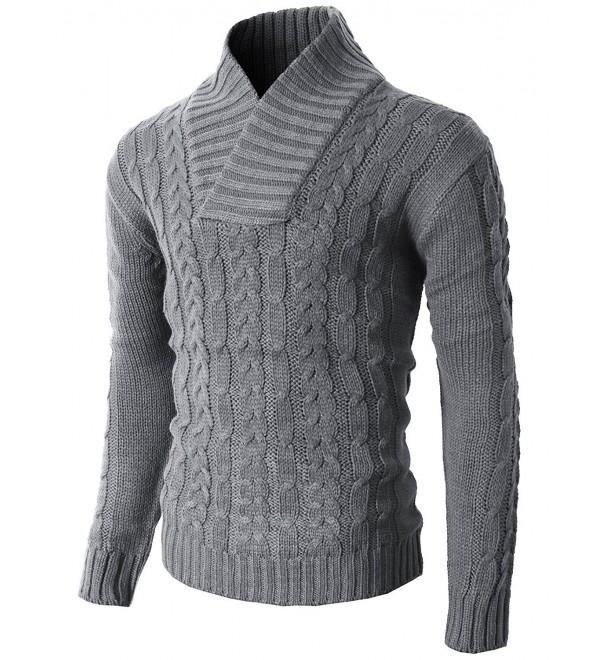 Mens Casual Shawl Collar Twist Knitted Thermal Pullover Sweater ...