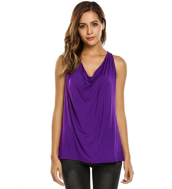 Women's Cowl Neck Sleeveless Draped Solid Casual Loose Fit Tank Top ...