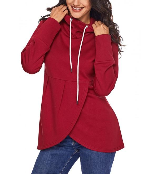 Women's Long Sleeve Hooded Asymmetric Hem Wrap Hoodie Sweatshirt Blouse ...