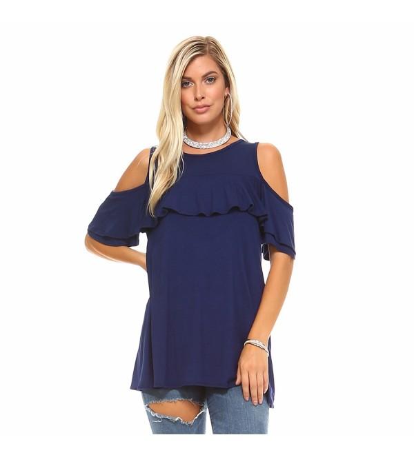 Cold Shoulder Layered Ruffle Sleeve Top - Navy - CM185CGAIES