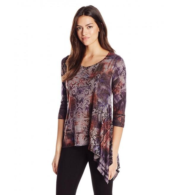 Women's 3/4 Sleeve V-Neck Asymmetrical Hem Tunic - Flaunt Up/Granite ...