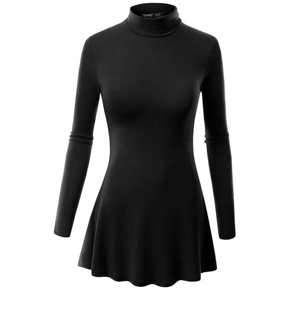 Turtleneck Tunic Dress Long Sleeve Various Hem - Cwttl0129_black ...