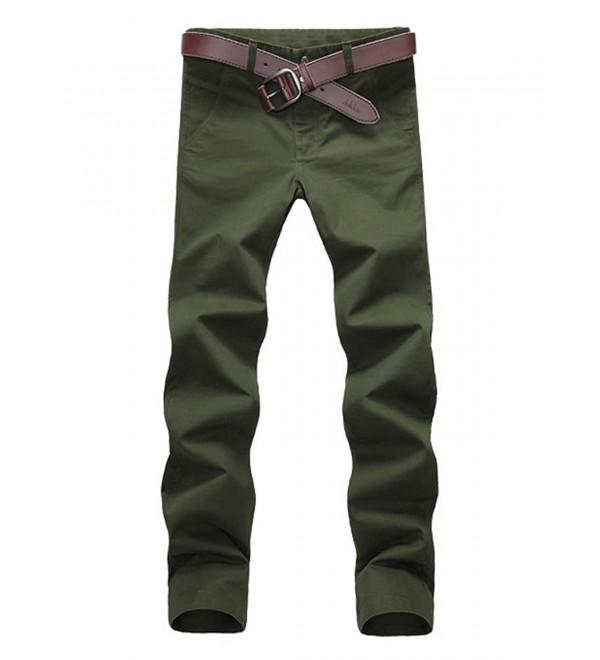Men's Slim Tapered Flat Front Casual Pants - Army Green - CN180O58XR4