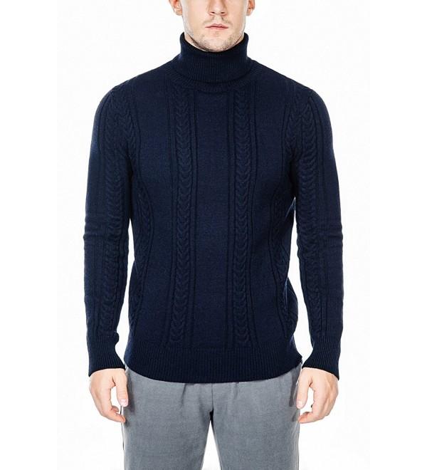 Men's Slim Fit Cable Knit Long Sleeves Turtleneck Pullover Sweater ...