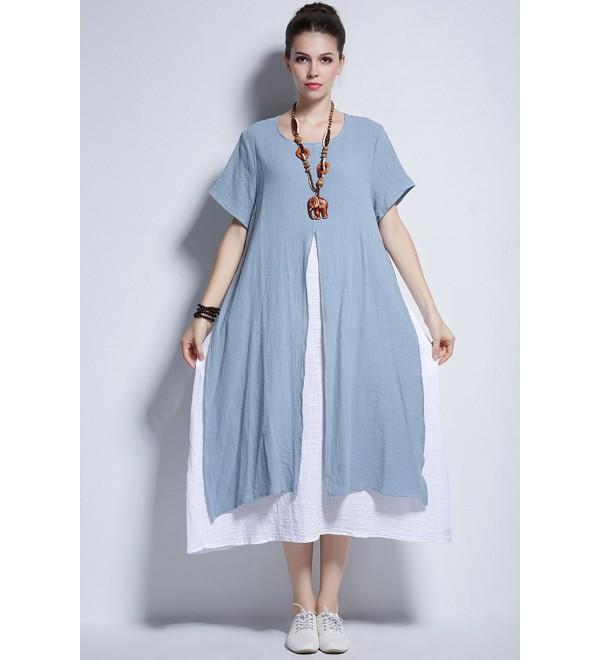 Fake-Two-Piece Soft Linen&Cotton Dress Spring Summer Plus Size Clothing ...
