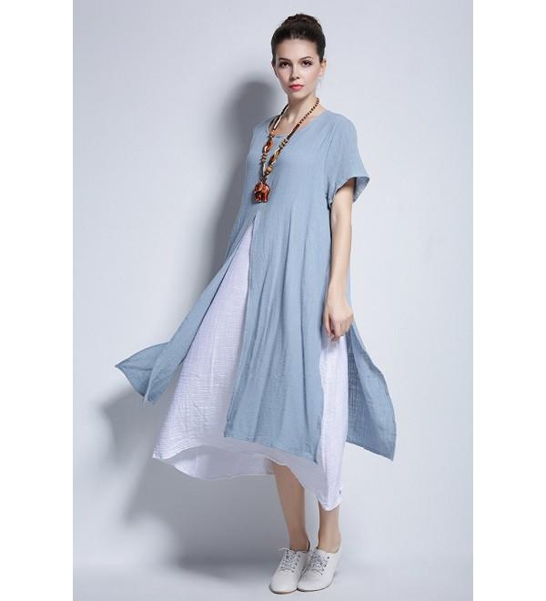 Fake-Two-Piece Soft Linen&Cotton Dress Spring Summer Plus Size Clothing ...