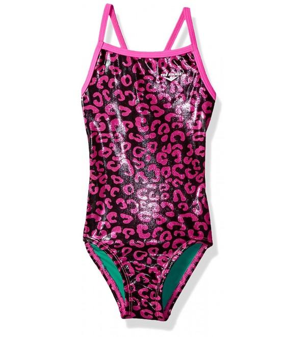 Youth Women's Disco Cat Foil Flutter Back Swimsuits - Pink - C8116BE5MIV