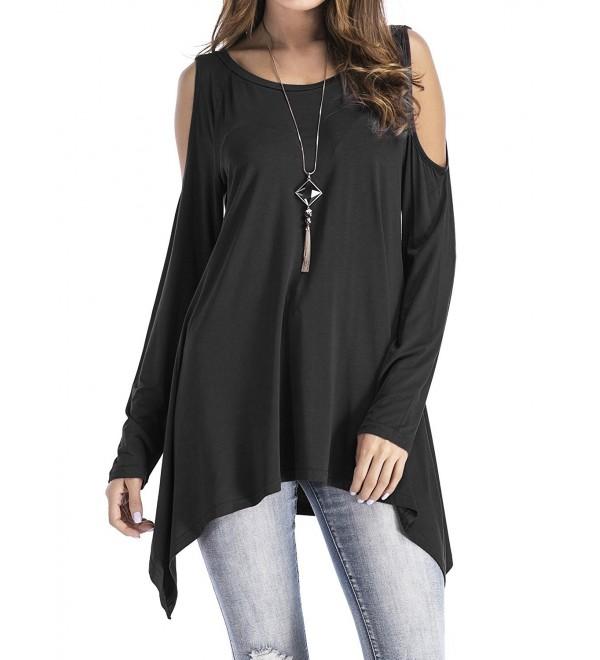 Women's Cold Shoulder Long Sleeve Loose Swing Tunic Tops - Black ...