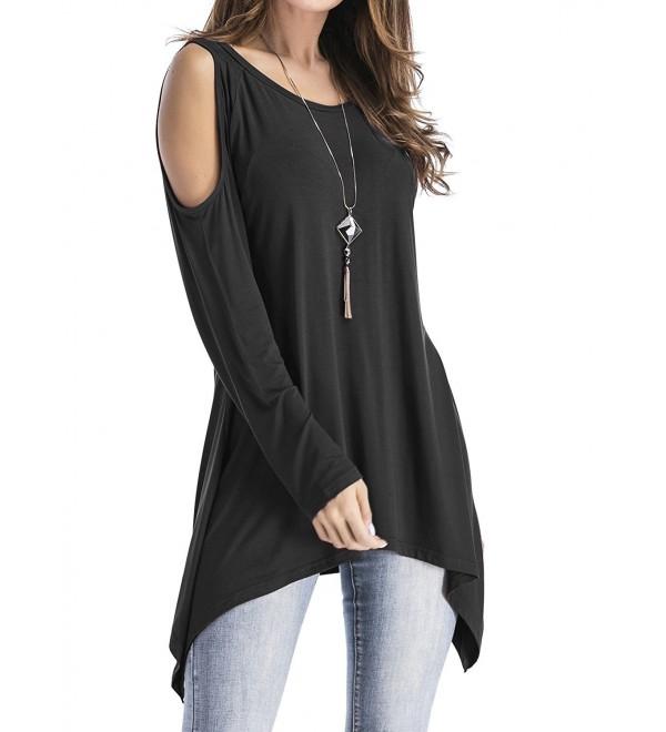 Women's Cold Shoulder Long Sleeve Loose Swing Tunic Tops - Black ...