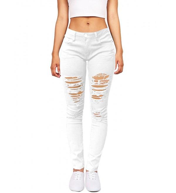 Women's Casual Destroyed Ripped Skinny Denim Jeans Stretchy Pants ...