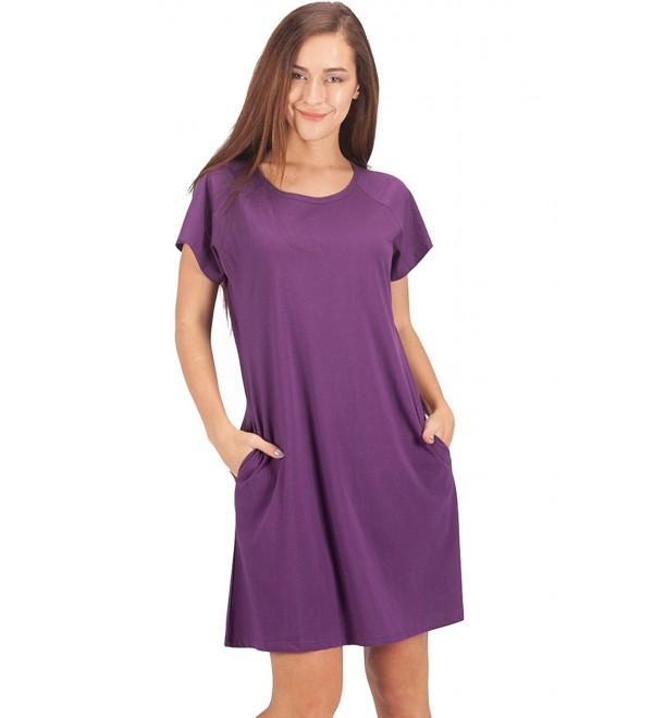 Women's 100% Cotton Nightshirt Short Sleeves Pockets Sleepshirt Loose ...