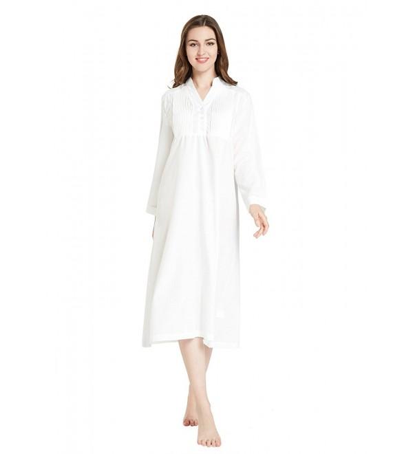 Twill Woven Long Nightgown For Women- Henley Pleated Front Victorian ...