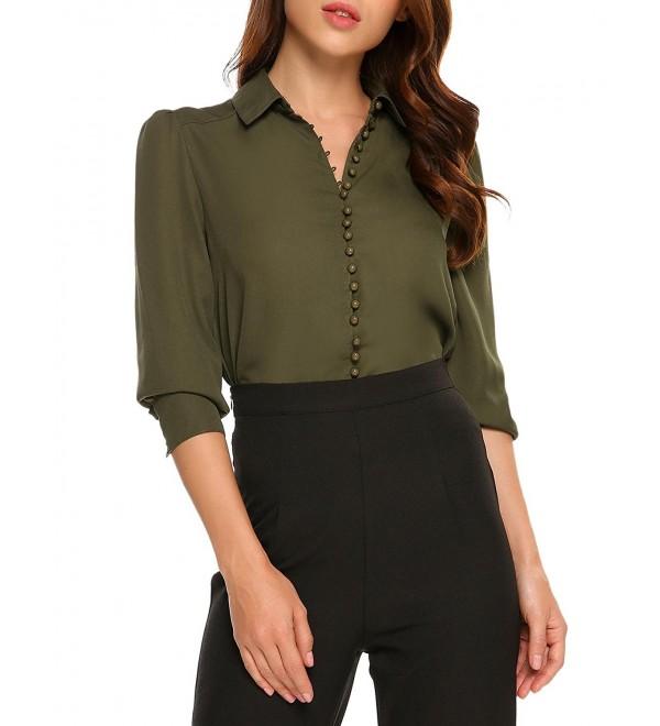 cindere Womens Chiffon Sleeve Button