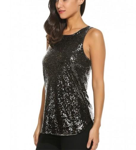 Women's Sleeveless Sparkle Shimmer Camisole Loose Sequined Vest Tank ...
