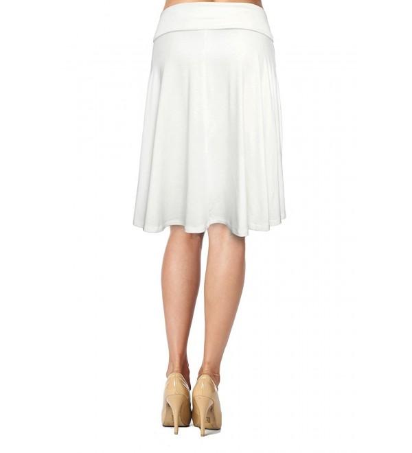 Womens Basic Soft Stretch Mid Midi Knee Length Flare Flowy Skirt Made In USA  - Ivory - C712LCEUU6X