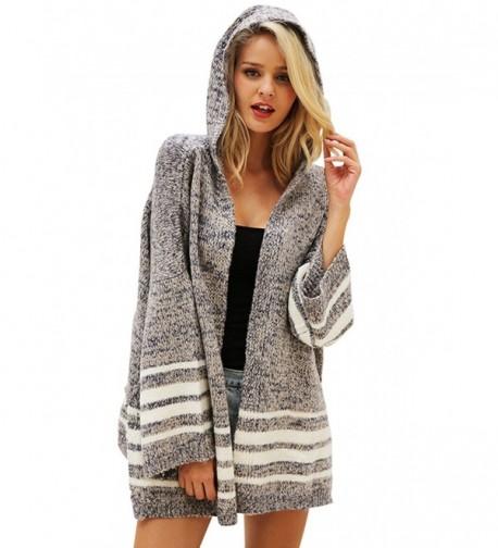 BerryGo Womens Flare Sleeve Knitted Hooded Cardigan Sweater Gray