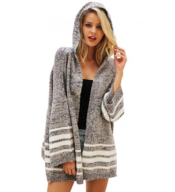 BerryGo Womens Flare Sleeve Knitted Hooded Cardigan Sweater Gray