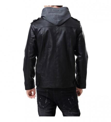 Men's PU Faux Leather Jacket Black With Hood Motorcycle Bomber Fashion ...