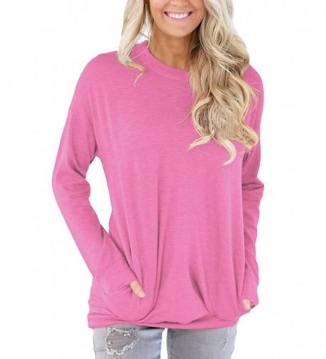 Casual Sleeve Sweatshirt Blouses Pockets