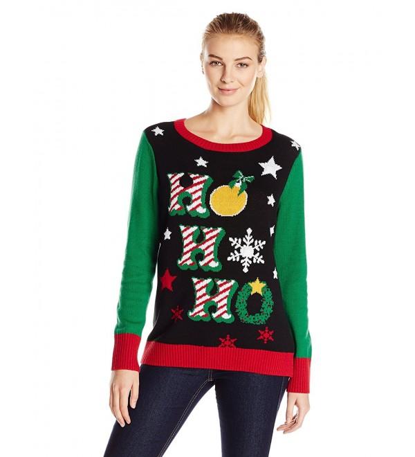 Ugly Christmas Sweater Women's HO HO HO Light-Up Crew-Neck Pullover ...
