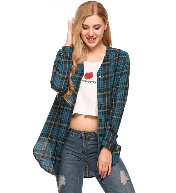 Women's Roll Up Sleeve Casual Loose Boyfriend Plaid Button Down Shirt ...