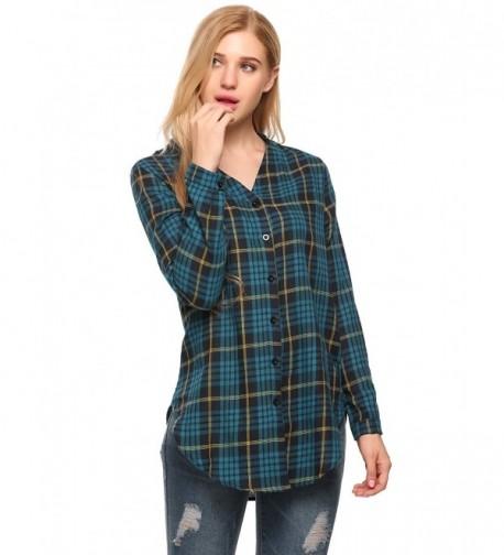 Women's Roll Up Sleeve Casual Loose Boyfriend Plaid Button Down Shirt ...